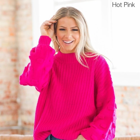 Liam Boutique Sweaters - Hot Pink Kaia Bubble Sleeve Sweater